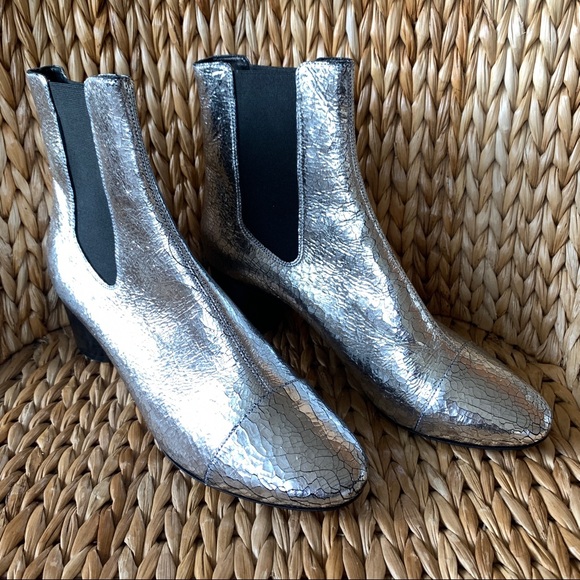 Isabel Marant Cracked Silver Leather Boots 40 / 9.5 - Picture 1 of 13